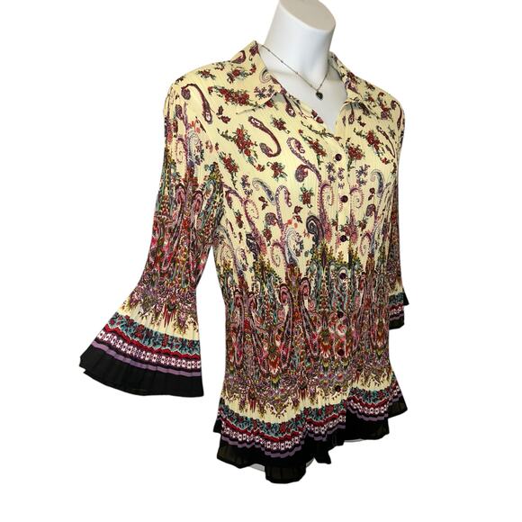 Avenue Women’s Plus Size 22/24 Boho Paisley Pleated Blouse Top - Flared Sleeves - Picture 8 of 9
